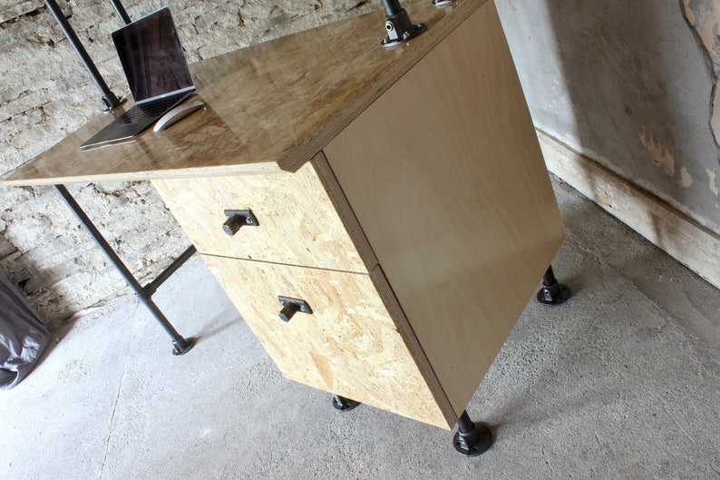 Braithwaite highly gloss lacquered OSB and Birch Ply Desk with Storage Drawers and Shelf above image 6