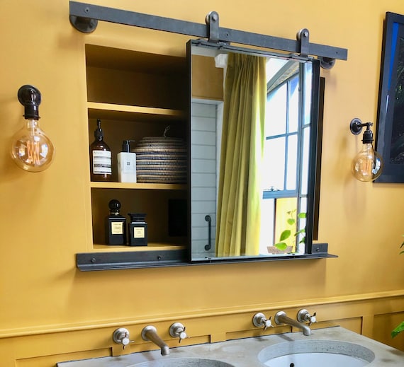 Jessica Bathroom Mirror Mounted on Rollers and Track Moveable