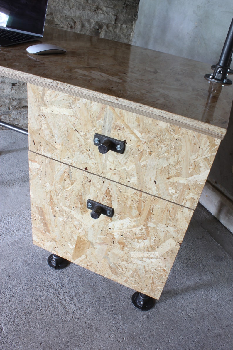 Braithwaite highly gloss lacquered OSB and Birch Ply Desk with Storage Drawers and Shelf above image 8