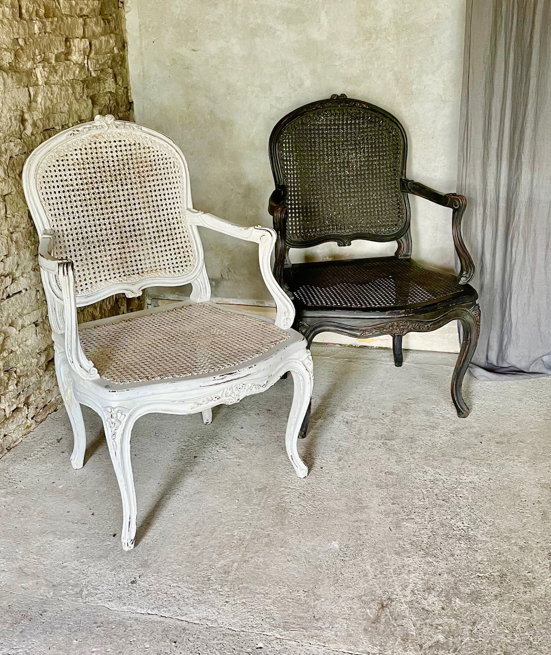 Opwekking Afstoten loyaliteit Vintage Franse Louis XV stijl rieten stoelen/Boho/antieke - Etsy België