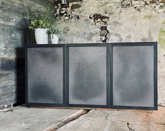 Meyer Industrial Reclaimed Scaffolding Board, Angle Iron and Perforated Steel Three Door Sideboard - made to order by www.urbangrain.co.uk