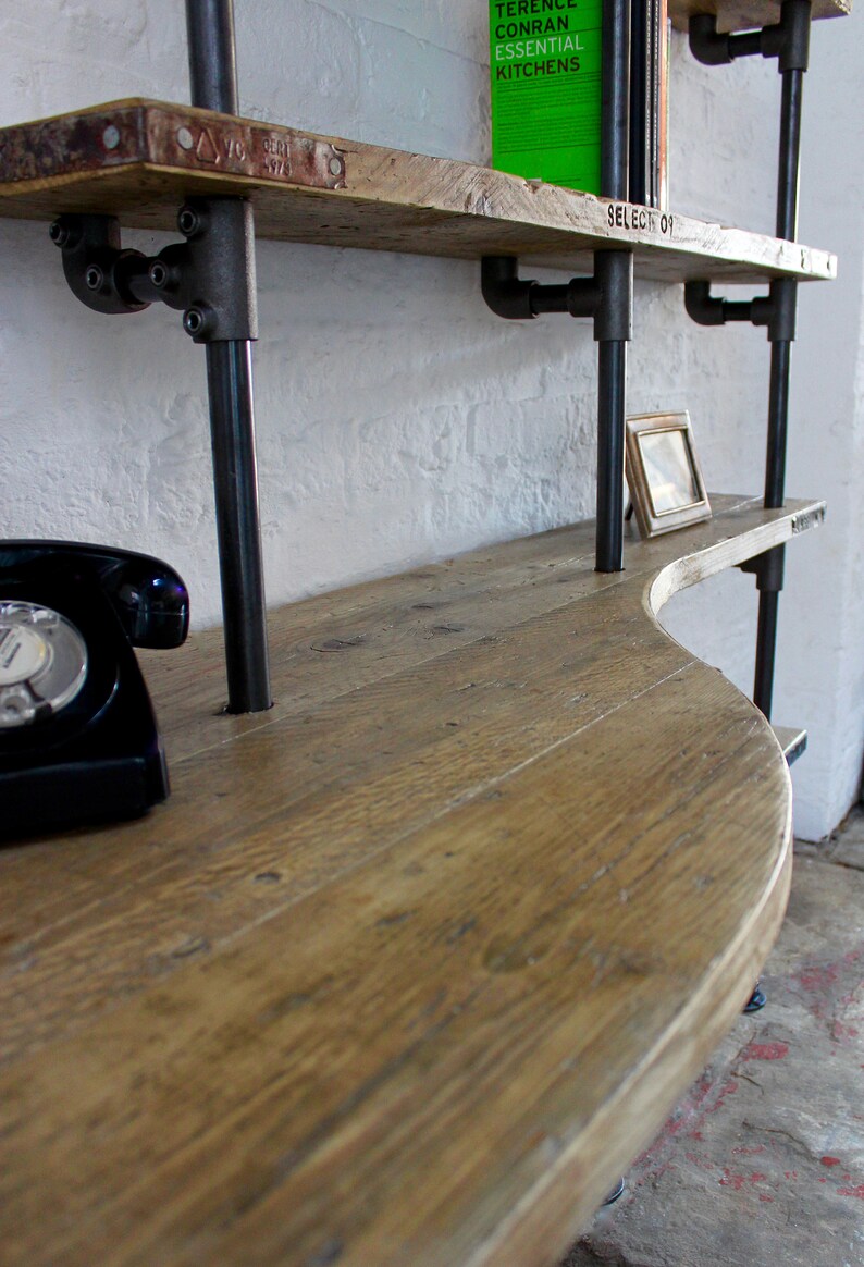 Brooks Reclaimed Scaffolding Board Curved Desk and Shelf Unit image 1