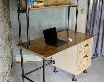 Braithwaite highly gloss lacquered OSB and Birch Ply Desk with Storage Drawers and Shelf above