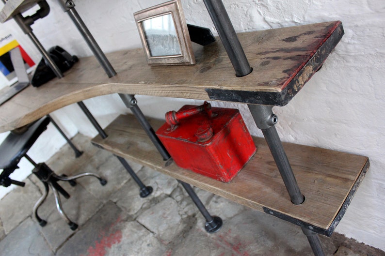 Brooks Reclaimed Scaffolding Board Curved Desk and Shelf Unit image 2