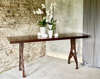 Myford Console Table/Side Table/Hall Table with Vintage Cast Iron Legs and Aged Copper Top -  made to measure furniture www.urbangrain.co.uk