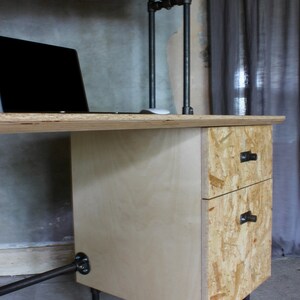 Braithwaite highly gloss lacquered OSB and Birch Ply Desk with Storage Drawers and Shelf above image 10