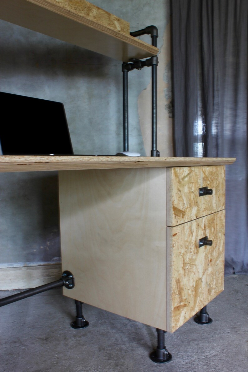Braithwaite highly gloss lacquered OSB and Birch Ply Desk with Storage Drawers and Shelf above image 10