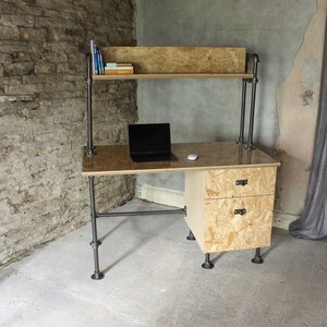 Braithwaite highly gloss lacquered OSB and Birch Ply Desk with Storage Drawers and Shelf above image 5