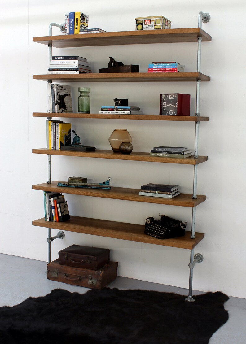 Struan bent galvanised steel pipe and premium oak Bookcase Bespoke Industrial Furniture by www.urbangrain.co.uk image 5