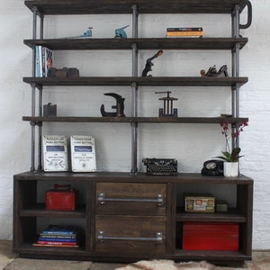 Dan Reclaimed Walnut Stained Scaffolding Board and Steel Pipe Storage and Shelving Unit with Drawers - furniture by www.urbangrain.co.uk