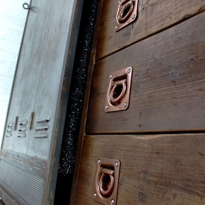 David Chestnut Stained Reclaimed Scaffolding Board, Dark Steel Pipe and Copper Fittings Open Wardrobe/Closet, Vintage Locker Sliding Doors image 6
