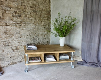 Elena Reclaimed Scaffolding Board and Industrial Pipe Coffee Table with Storage www.urbangrain.co.uk Bespoke Industrial Furniture