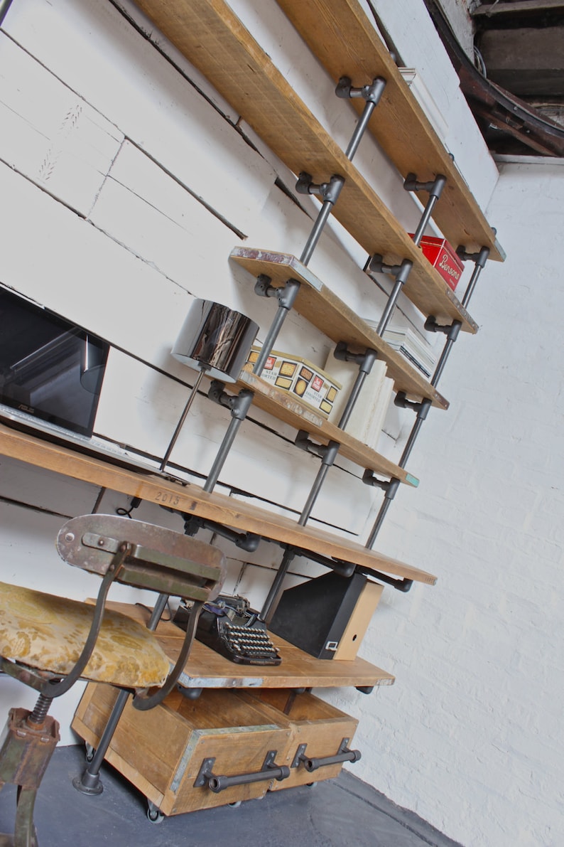 Caroline Reclaimed Scaffolding Boards and Dark Steel Pipe Etsy UK