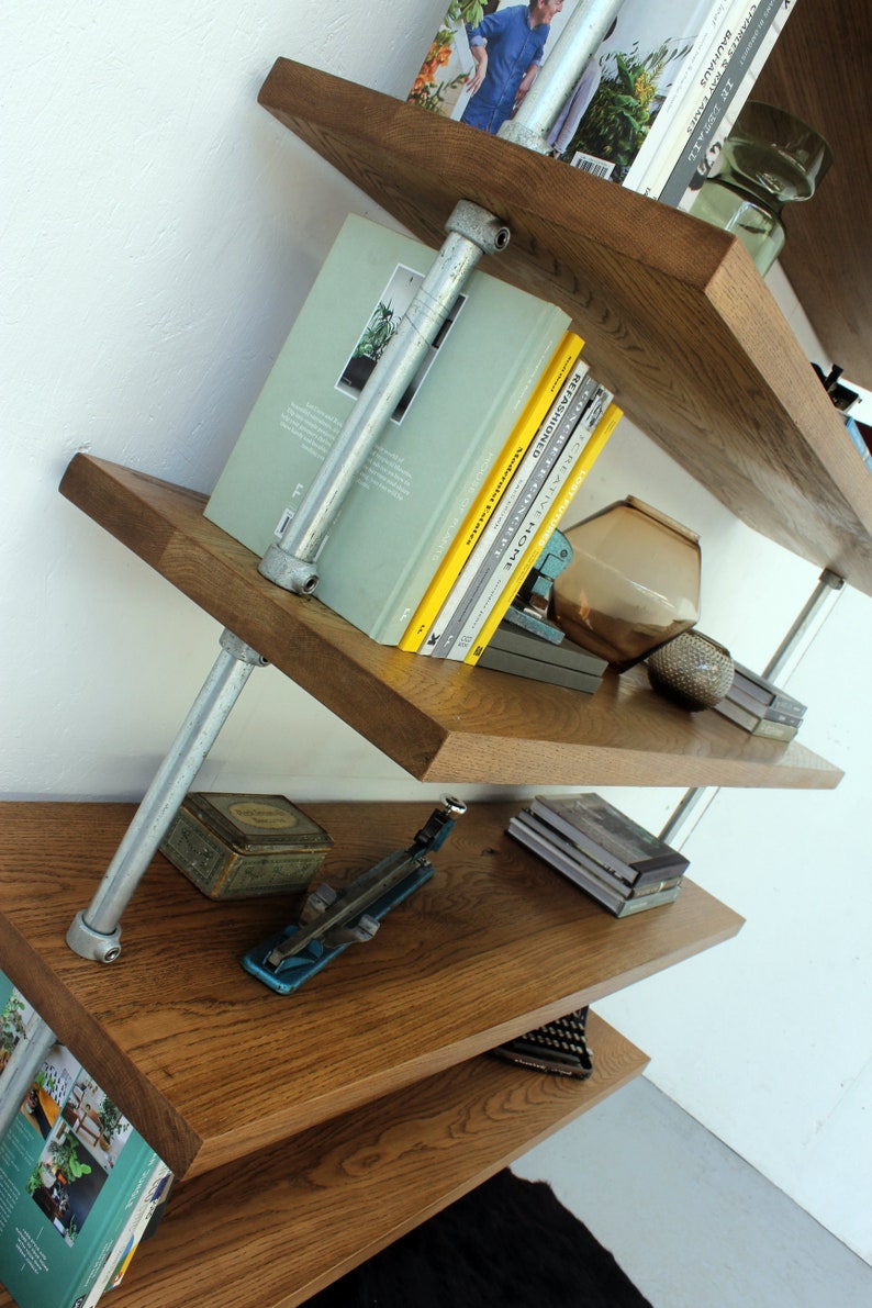 Struan bent galvanised steel pipe and premium oak Bookcase Bespoke Industrial Furniture by www.urbangrain.co.uk image 10