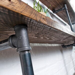 James Bespoke Reclaimed Scaffolding Boards and Dark Steel Pipe Wall Hung Shelving