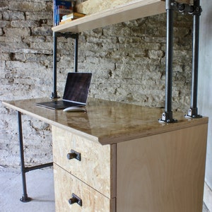 Braithwaite highly gloss lacquered OSB and Birch Ply Desk with Storage Drawers and Shelf above image 7