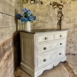 Romantic Refurbished Mahogany Chest of Drawers with Marble Top painted with Annie Sloan Chalk Paint