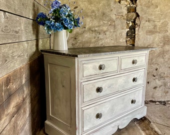 Romantic Refurbished Mahogany Chest of Drawers with Marble Top painted with Annie Sloan Chalk Paint