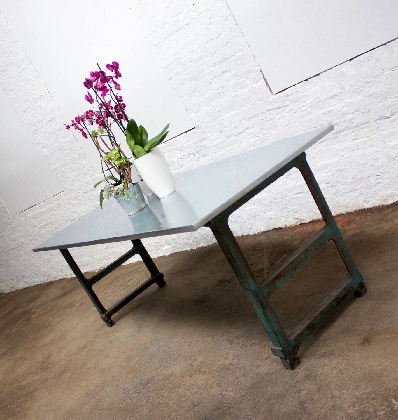 Saunders Industrial Zinc Topped Table With Vintage Reclaimed Metal