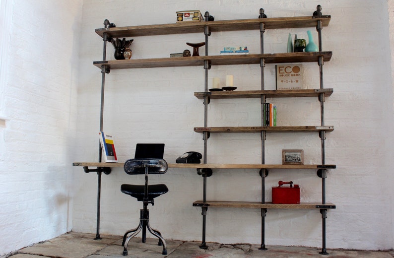 Brooks Reclaimed Scaffolding Board Curved Desk and Shelf Unit image 3