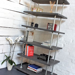 Dante Reclaimed Grey-washed Scaffolding Boards and Galvanised Steel Pipe Shelves/Bookcase - Bespoke Industrial Urban Storage Shelving System