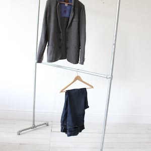 Patrick Galvanised Steel Pipe Freestanding Double Clothes Rail/Rack - Bespoke Urban Industrial Bedroom Furniture/Shop Fittings