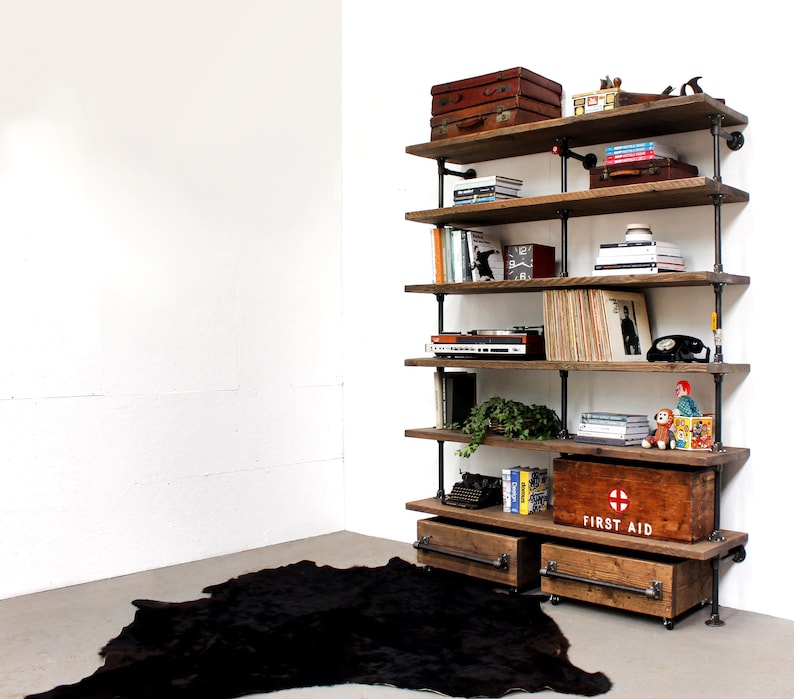 Saul Reclaimed Scaffold Board And Dark Steel Pipe Image 0