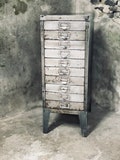 Reclaimed Vintage Urban Industrial 1950s Stripped Steel 10 Drawer Filing Cabinet with steel subject holder handles - www.urbangrain.co.uk