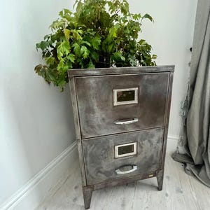Reclaimed Vintage Urban Industrial Urban 1960s Stripped Patinated Bare Steel 2 Drawer Filing Cabinet with Drop File Hanging Rails