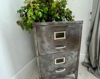 Reclaimed Vintage Urban Industrial Urban 1960s Stripped Patinated Bare Steel 2 Drawer Filing Cabinet with Drop File Hanging Rails