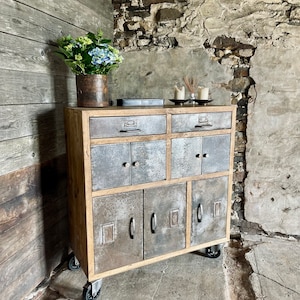 Pam Industrial Reclaimed Scaffolding Board and Recycled Steel Cupboard / Apothecary unit by www.urbangrain.co.uk