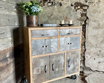 Pam Industrial Reclaimed Scaffolding Board and Recycled Steel Cupboard / Apothecary unit by www.urbangrain.co.uk