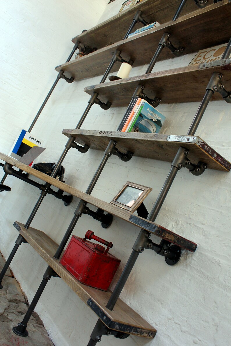 Brooks Reclaimed Scaffolding Board Curved Desk and Shelf Unit image 4