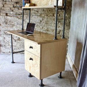 Braithwaite highly gloss lacquered OSB and Birch Ply Desk with Storage Drawers and Shelf above image 3
