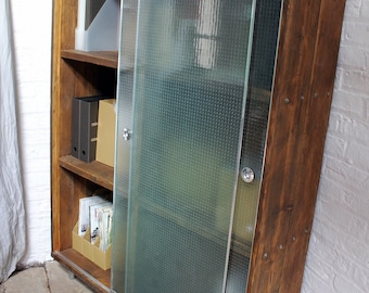 Wilkinson Reclaimed Scaffolding Board Stationery Cupboard with Textured Wired Fire Safety Glass Doors - Furniture by www.urbangrain.co.uk