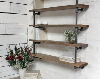 Roger Bespoke Reclaimed Scaffolding Boards and Dark Steel Pipe Wall Hung Shelving/Bookcase - made to order furniture by www.urbangrain.co.uk