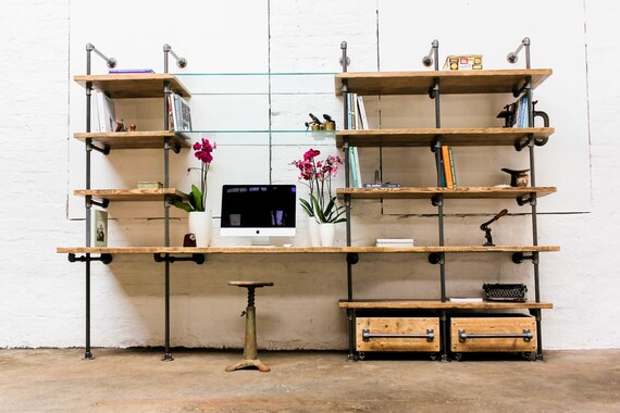 Scaffolding desk on sale and shelves