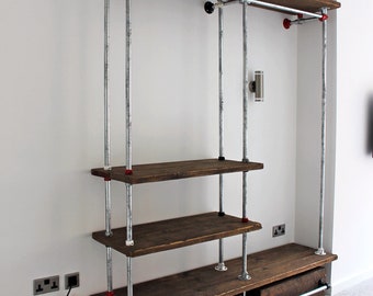 Belle Reclaimed Scaffolding Board and Galvanised Steel Pipe Industrial Open Wardrobe/Dressing Room System with Powder Coated Fittings