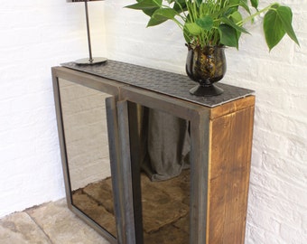 Fiona Asymmetric Mirrored Door and Reclaimed Scaffolding Board Hall Unit with Shoe Storage - Bespoke Urban Furniture by www.urbangrain.co.uk