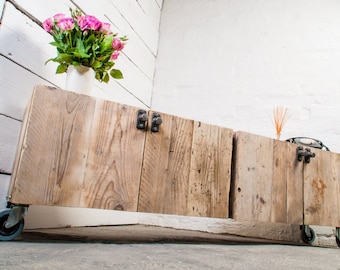 Josh Long Low 4 Door Reclaimed Scaffolding Board Media Unit with Steel Handles - bespoke made to measure furniture by www.urbangrain.co.uk