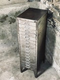 Tall and Narrow Reclaimed Vintage Urban Industrial 1950s Stripped Steel 15 Drawer Filing Cabinet with chrome handles - www.urbangrain.co.uk