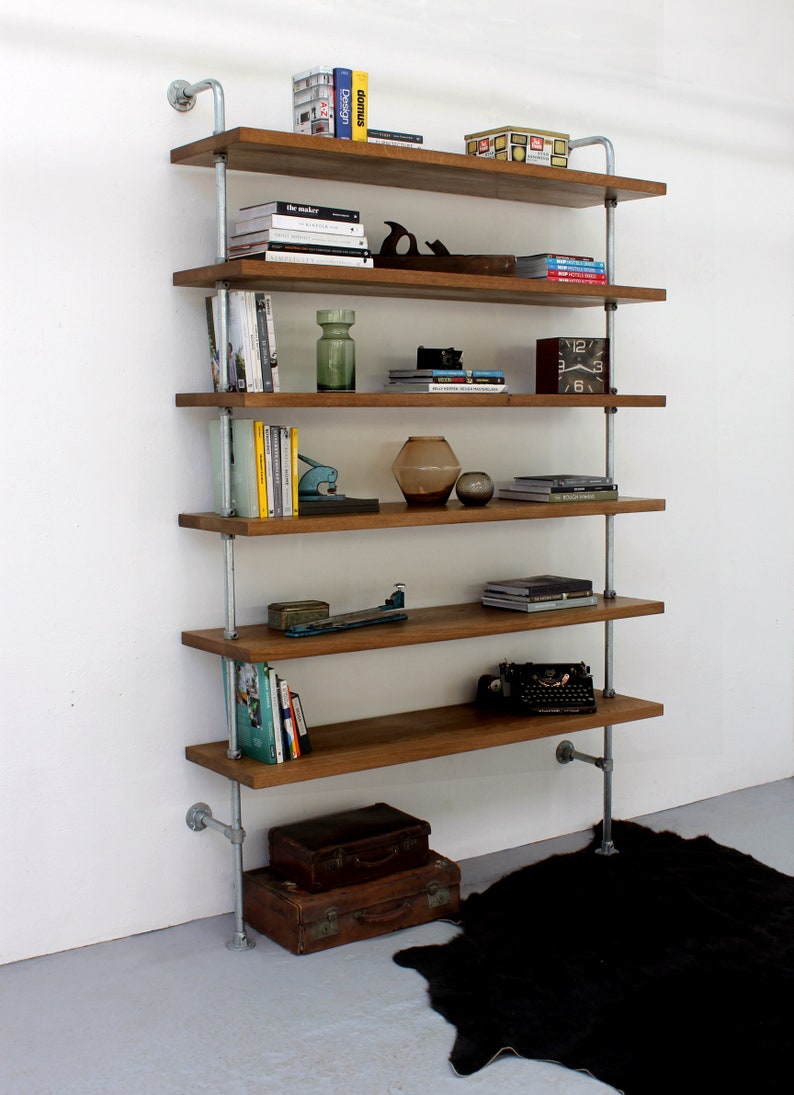 Struan bent galvanised steel pipe and premium oak Bookcase Bespoke Industrial Furniture by www.urbangrain.co.uk image 1