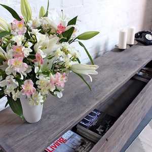 Joanna Reclaimed Grey Washed Scaffolding Board Low Bench with Wheel Out Drawer Unit Below - Bespoke Urban Furniture by www.urbangrain.co.uk