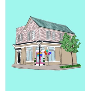 チャールストン ショップ プリント、建物、かわいい、壁の装飾、ギャラリー、壁アート、印刷可能な壁アート、建築、カラフル、明るい、即時ダウンロード