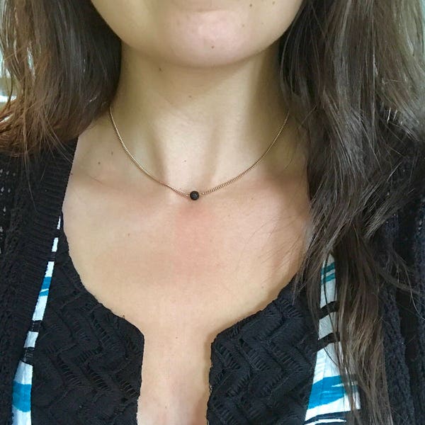 Unwaxed Lava Stone Choker; Single Lava Necklace in Rose Gold or Stainless Steel; Diffuser Necklace; Aromatherapy; Essential Oil Jewelry