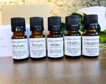 Essential Oil Blends 10ml - Focus (anti-stress/anxiety, grounding) Vitality (energizing) Revive (rejuvenating) Relax (soothing) Breathe