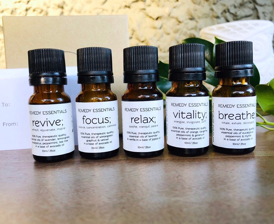 Essential Oil Blends 10ml - Focus (anti-stress/anxiety, grounding) Vitality  (energizing) Revive (rejuvenating) Relax (soothing) Breathe