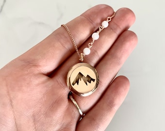 Moonstone & Mountain Aromatherapy Necklace - Rose Gold or Stainless Steel Essential Oil Diffuser Necklace