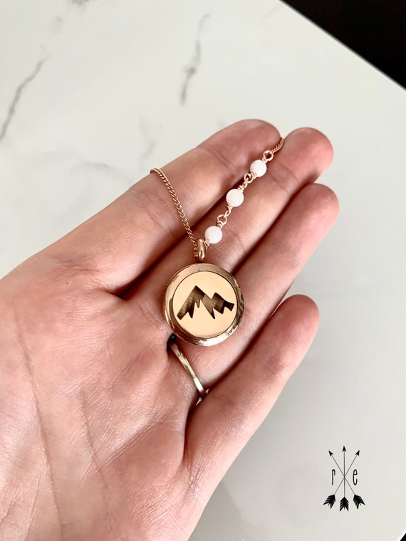 Moonstone & Mountain Aromatherapy Necklace - Rose Gold or Stainless Steel Essential Oil Diffuser Necklace