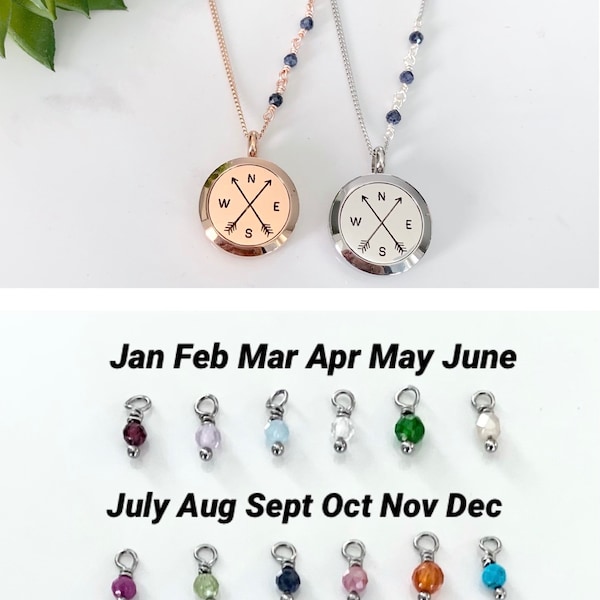 Birthstone Locket Necklace - Rose Gold or Stainless Steel - Essential Oil Diffuser Jewelry